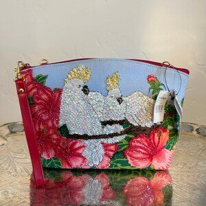 Cockatoo Clutch with Sequin Accents Floral Tropical Vacation
